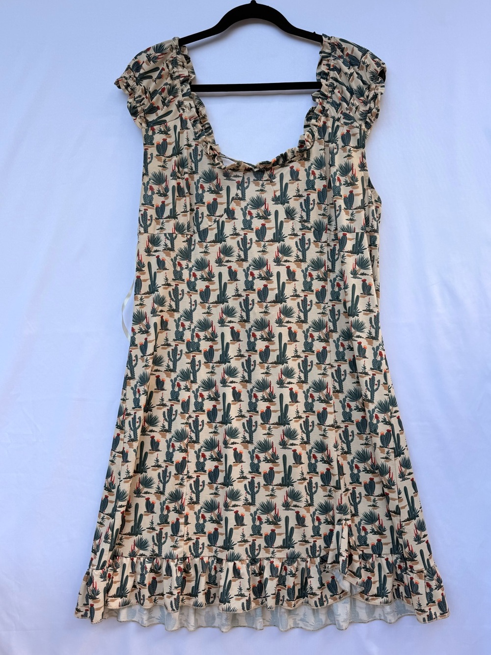 Cowgirl Legend Cactus Print Dress Size XL Western Boho Desert Ruffle Hem